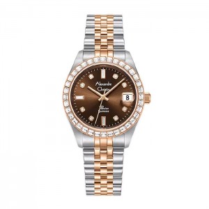 Alexandre Christie AC 5013 Silver Rosegold Brown Diamond Ring LDBTRBODR